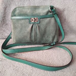 Vintage B Makowsky A236109 Green Suede Leather Crossbody Shoulder Bag Purse